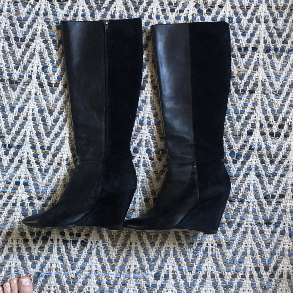 Black knee high suede and leather combo boots